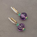 Load image into Gallery viewer, Natural Amethyst and Emerald 18K gold earrings back view - NFJSD-1539

