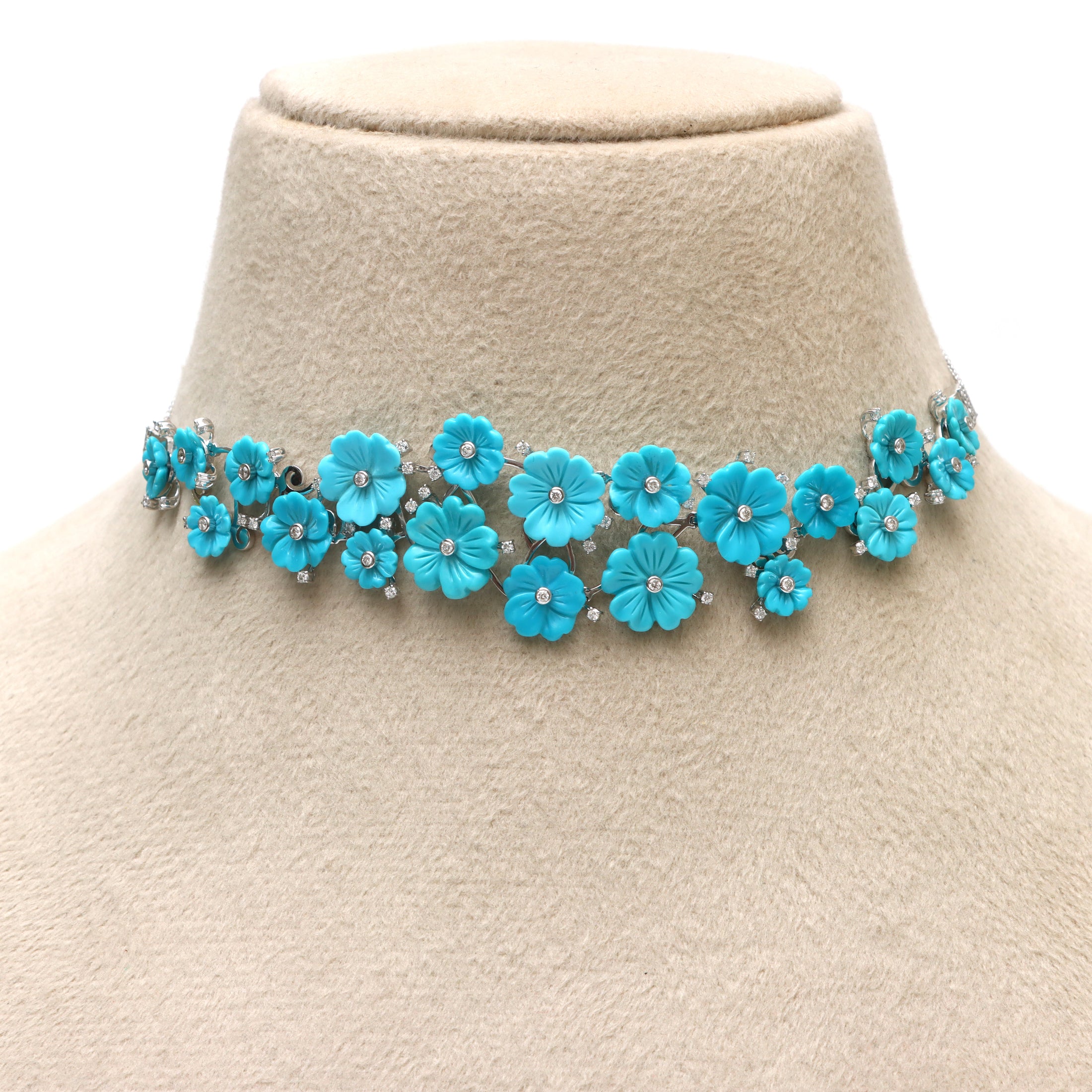 Natural Turquoise 18K gold choker necklace lifestyle shot - NFJSD-1753