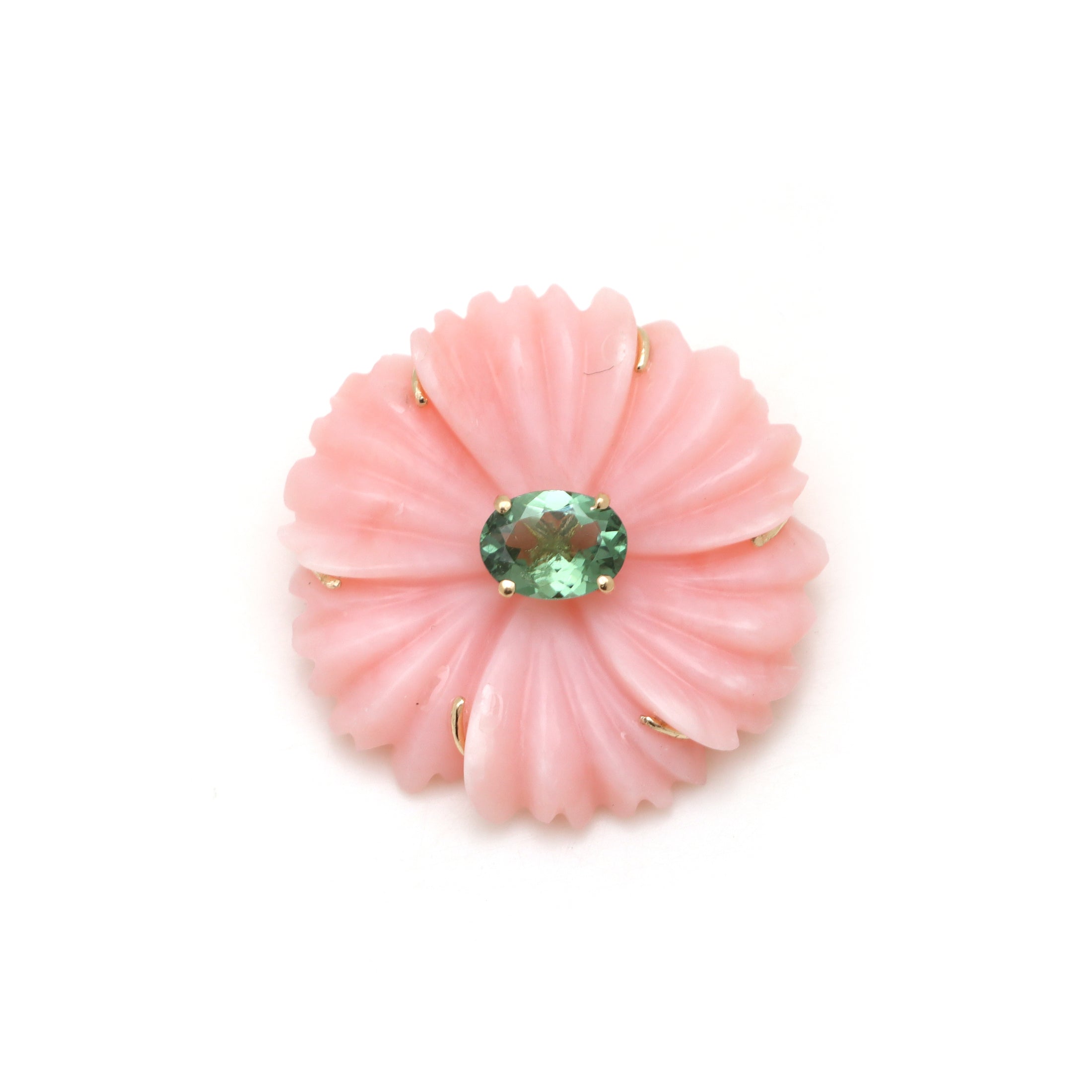 Natural Pink Opal and Tourmaline 14K gold pendant back view - NFJSD-1624