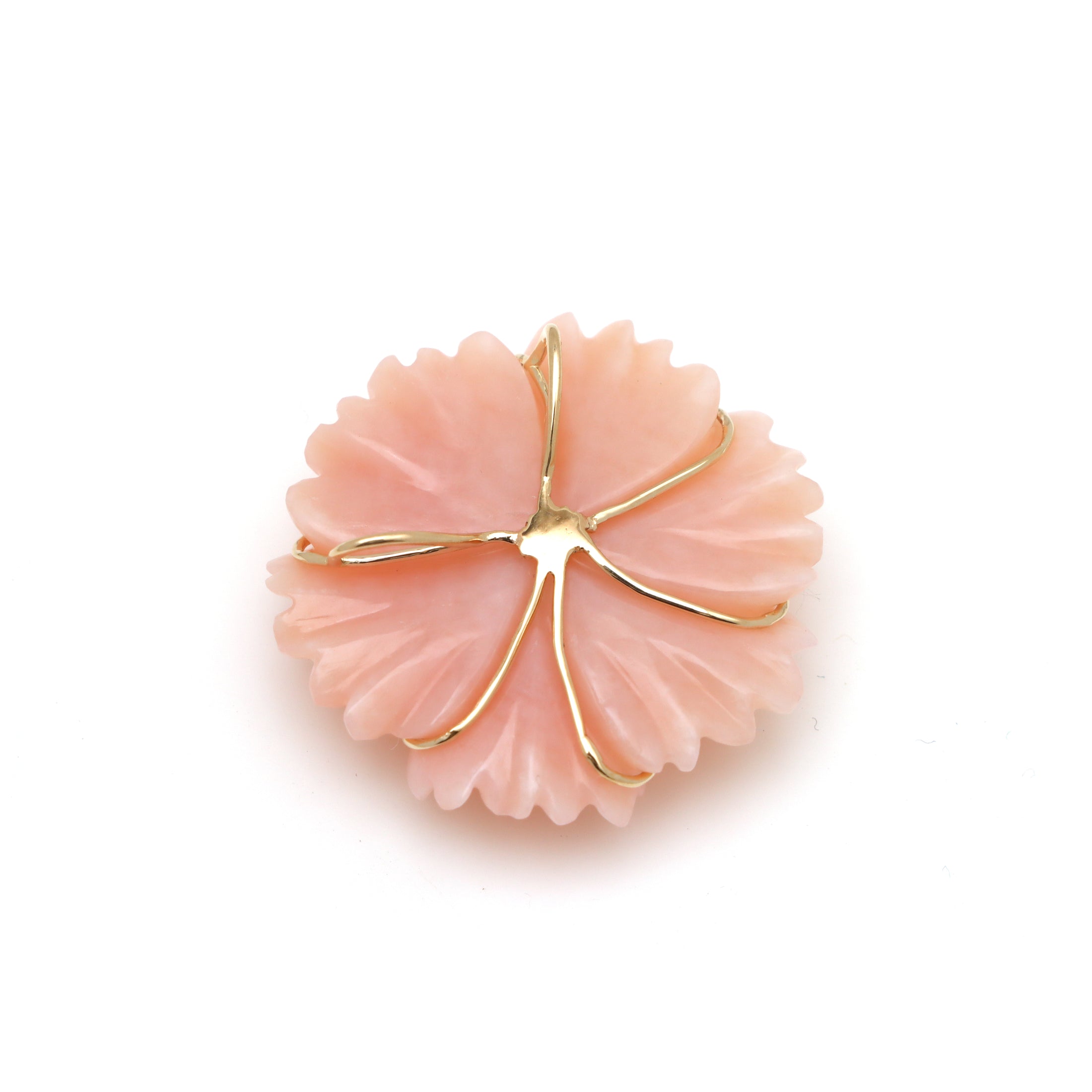 Natural Pink Opal and Tourmaline 14K gold pendant side angle - NFJSD-1745
