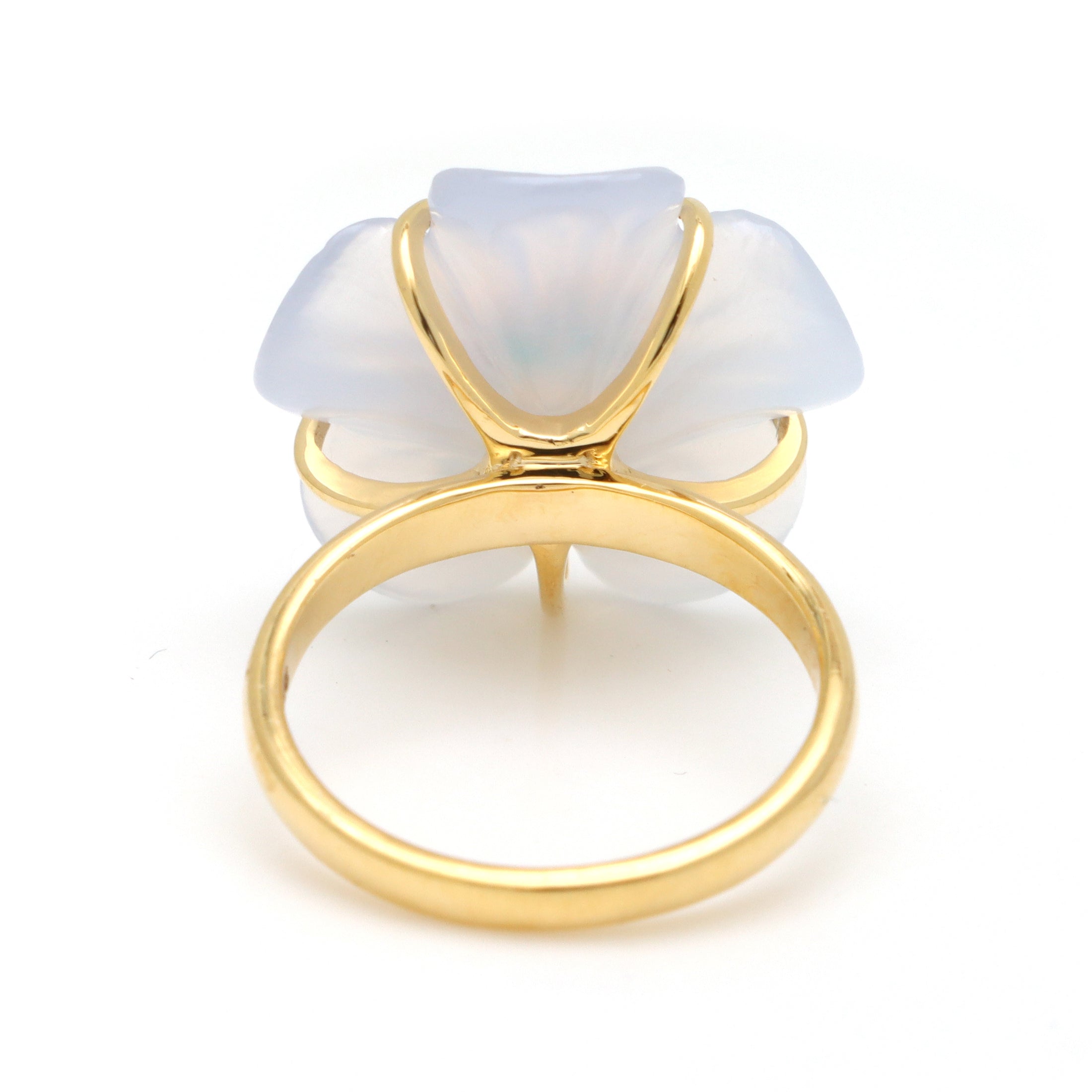 Natural Blue Chalcedony and Emerald 14K gold ring side angle - NFJSD-1649