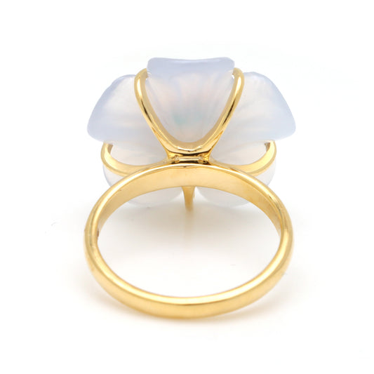 Natural Blue Chalcedony and Emerald 14K gold ring side angle - NFJSD-1649