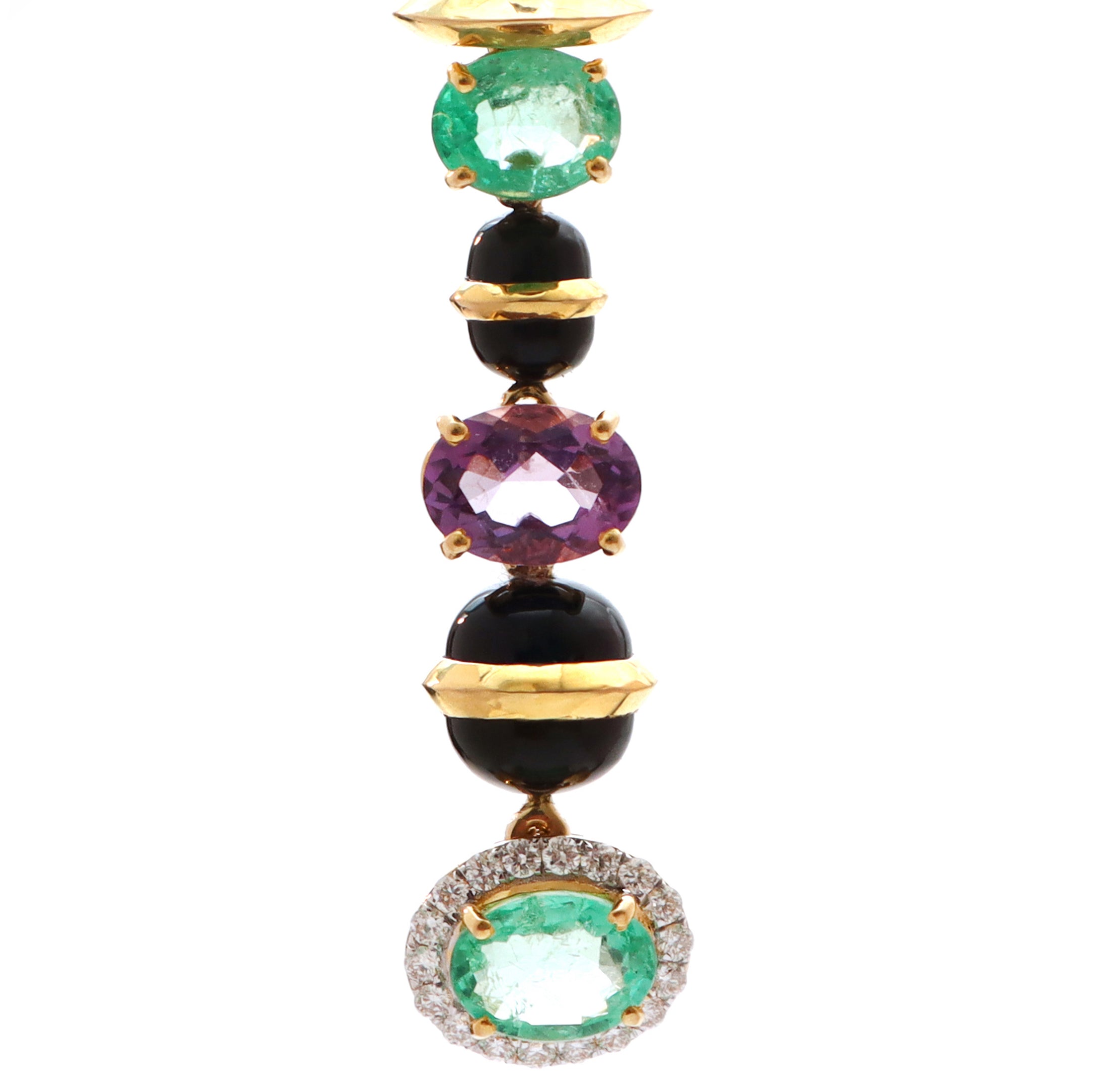 Natural Black Onyx smooth beads & Tube and Emerald Oval Cut 18K gold earrings top view - NFJSD-1394