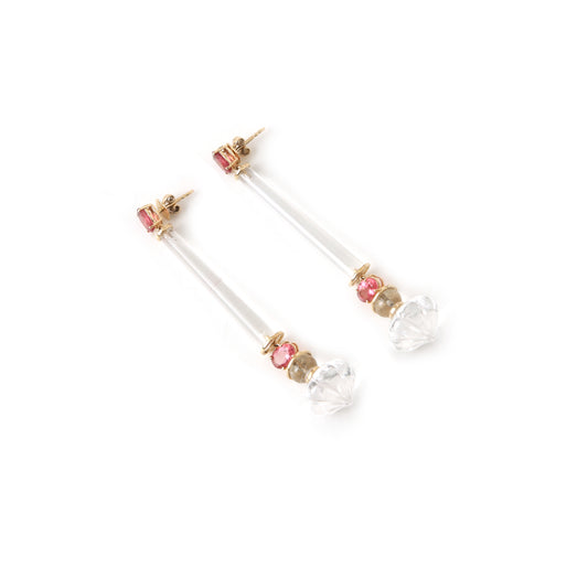 Natural Crystal and Tourmaline 18K gold earrings side angle - NFJSD-1963