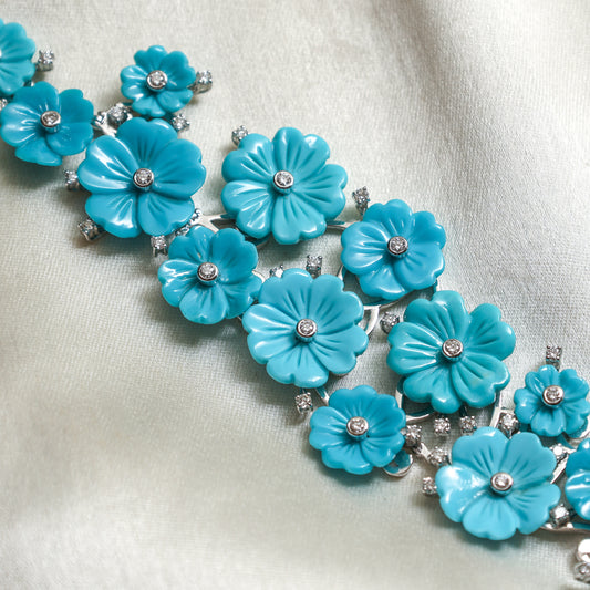 Natural Turquoise 18K gold choker necklace side angle - NFJSD-1753