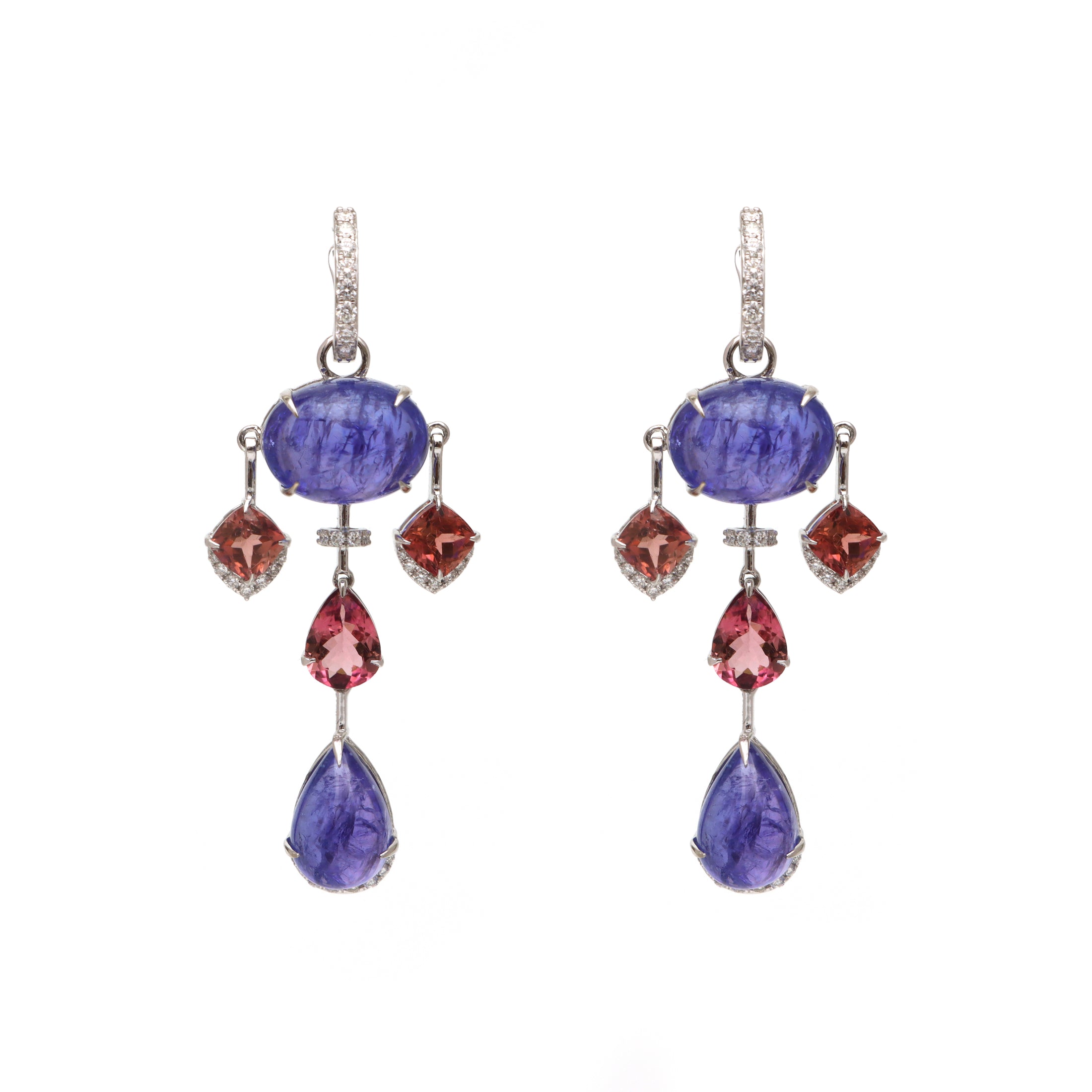 Natural Tourmaline and Tanzanite 18K gold earrings back view - NFJSD-1640
