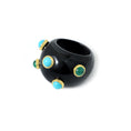 Load image into Gallery viewer, Natural Black Onyx and Turquoise & Emerald 14K gold ring top view - NFJSD-1857
