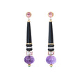 Load image into Gallery viewer, Natural Black Onyx and Amethyst 18K gold earrings close-up detail - NFJSD-1808
