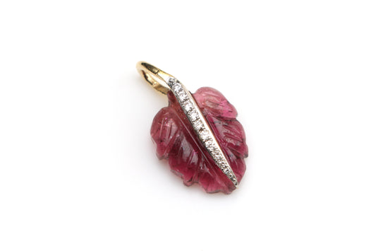 Natural Tourmaline Carving Leaf 14K gold charm front view - NFJSD-1269