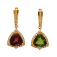 Load image into Gallery viewer, Natural Green Tourmaline and Pink Tourmaline 18K gold earrings on-hand view - NFJSD-1599
