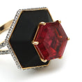 Load image into Gallery viewer, Natural Tourmaline Hexagon Cut and Black Onyx Carving 14K gold ring side angle - NFJSD-1009
