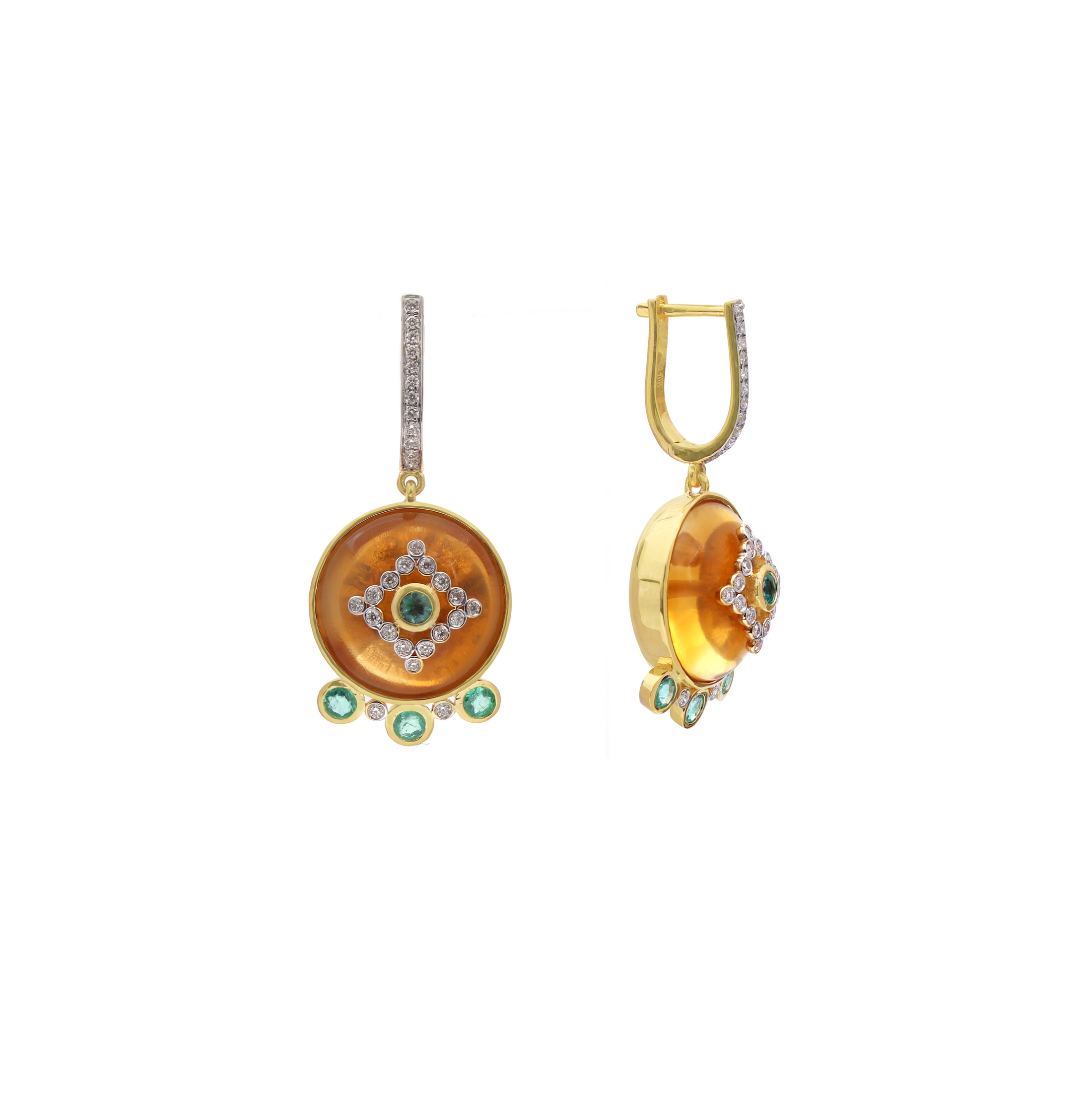 Natural Citrine and Emerald 14K gold earrings lifestyle shot - NFJSD-1799