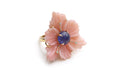 Load image into Gallery viewer, Natural Tanzanite Round Cabs and Pink Opal Carving Flower 14K gold ring front view - NFJSD-1317
