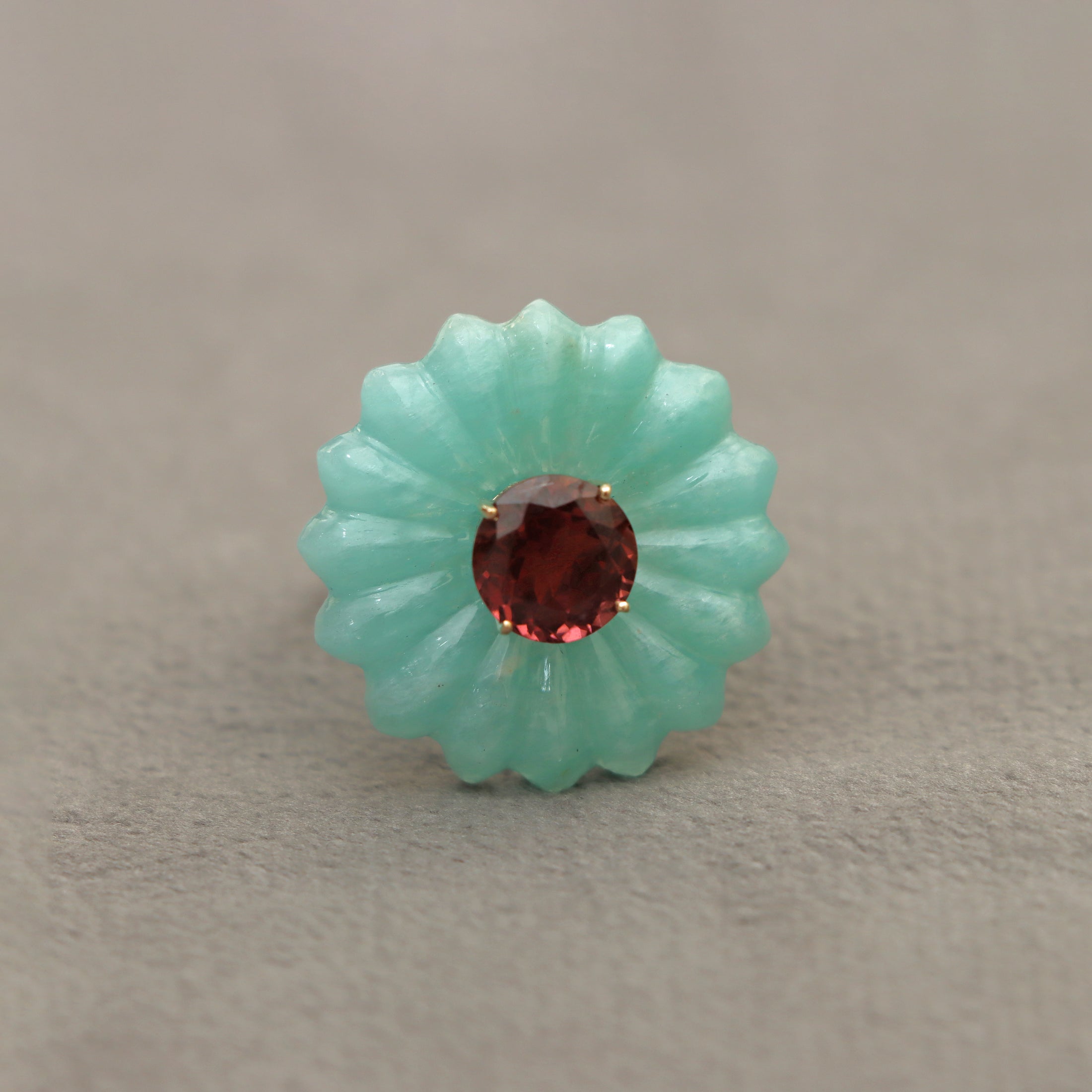 Natural Amazonite and Pink Tourmaline 14K gold ring back view - NFJSD-1560