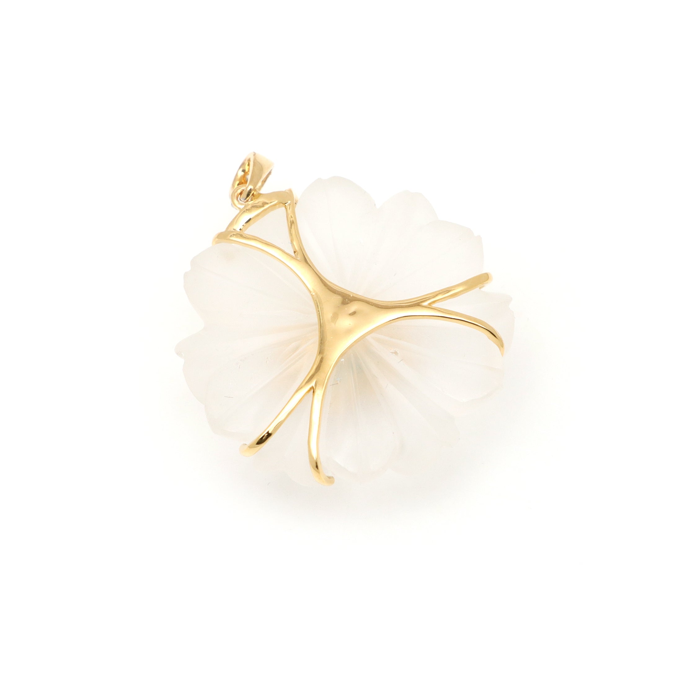 Natural Crystal Carving and Aqua 18K gold pendant side angle - NFJSD-1712
