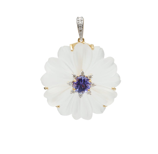 Natural Crystal Carving and Tanzanite 18K gold pendant front view - NFJSD-1710