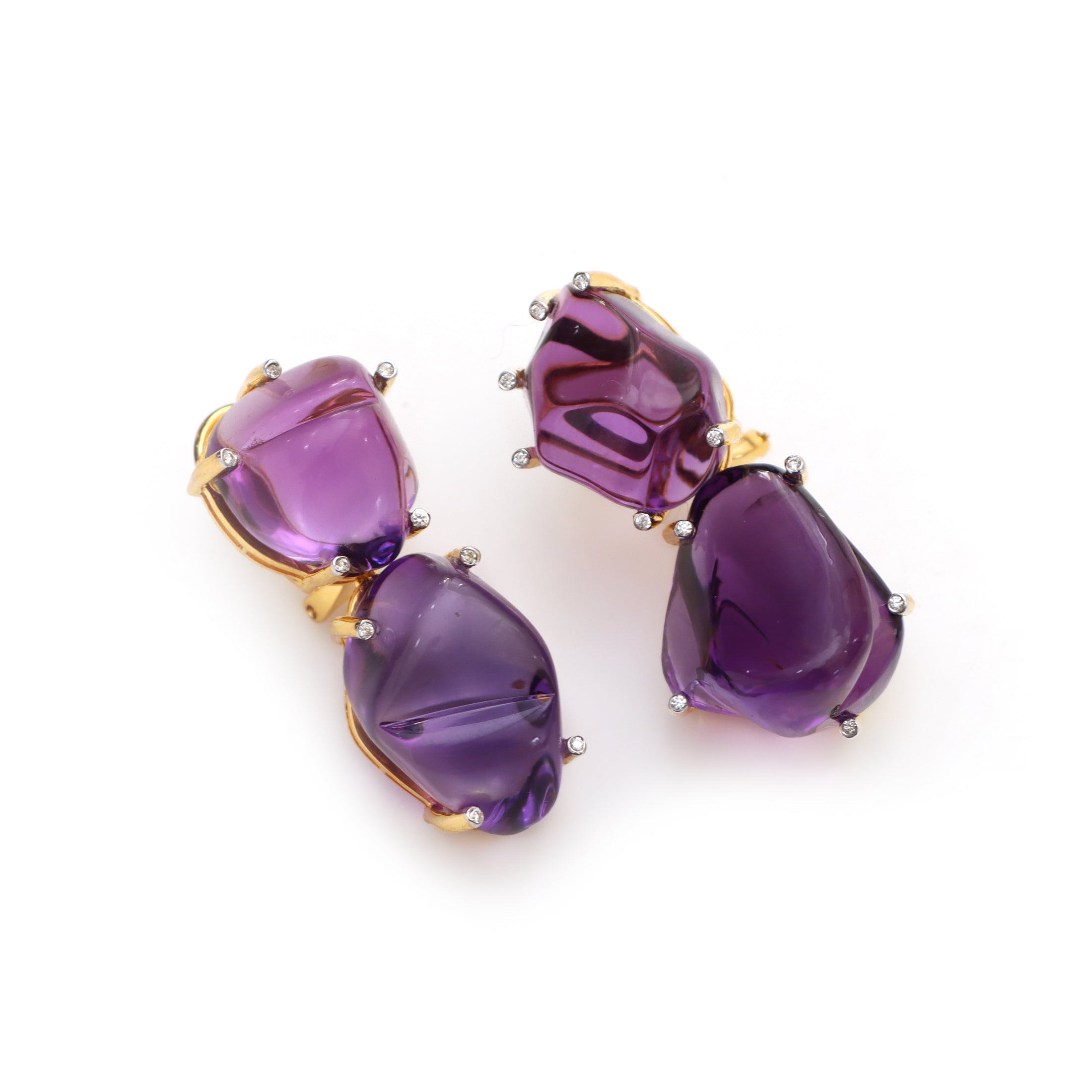 Natural Amethyst 18K gold earrings side angle - NFJSD-1476