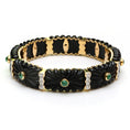 Load image into Gallery viewer, Natural Emerald Round Cabs and Black Onyx Carving 14K gold bangle side angle - NFJSD-1128
