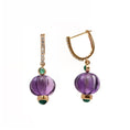 Load image into Gallery viewer, Natural Amethyst Carving and Emerald 18K gold earrings front view - NFJSD-1757

