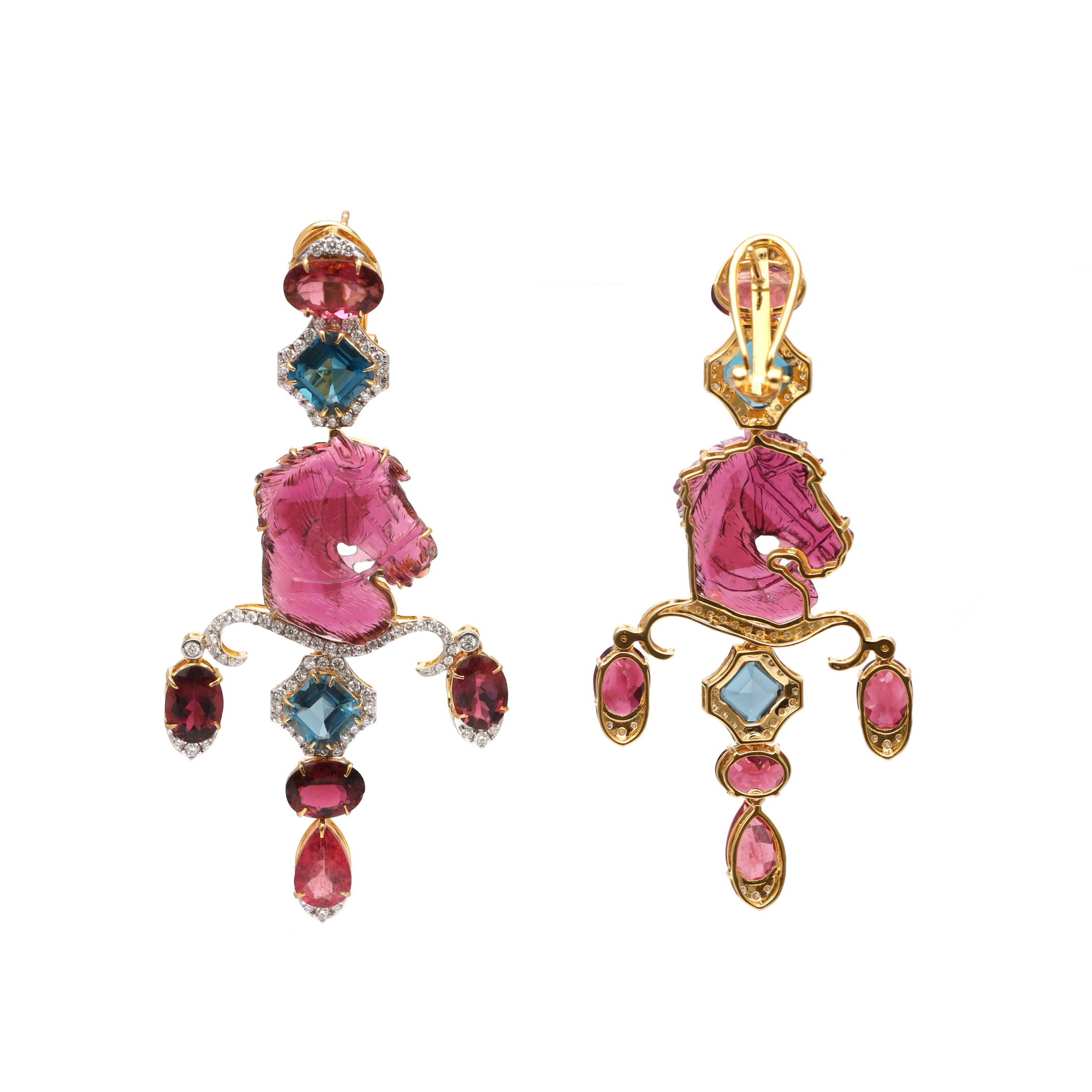 Natural Tourmaline and LBT 18K gold earrings top view - NFJSD-1705