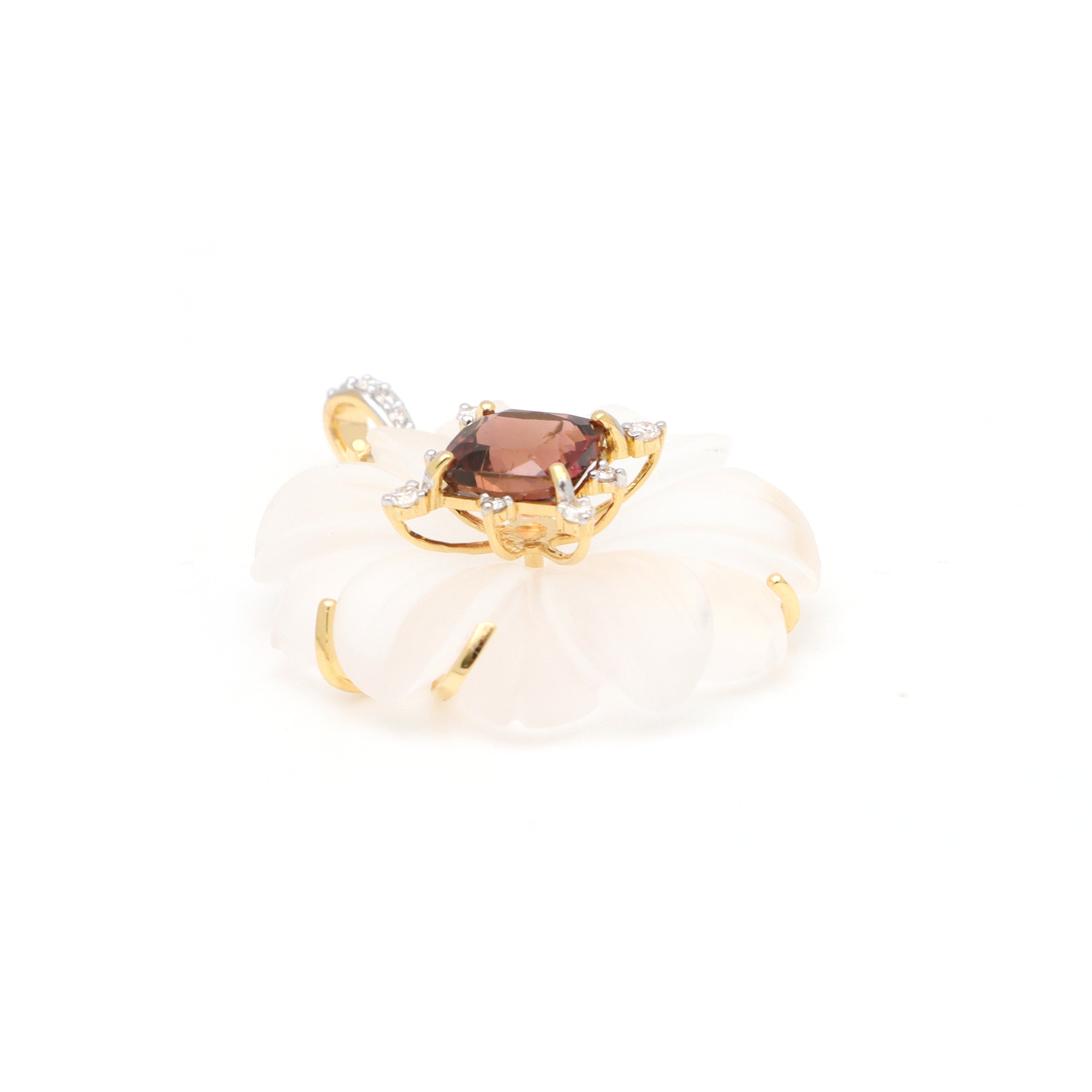 Natural Crystal Carving and Tourmaline 18K gold pendant close-up detail - NFJSD-1717