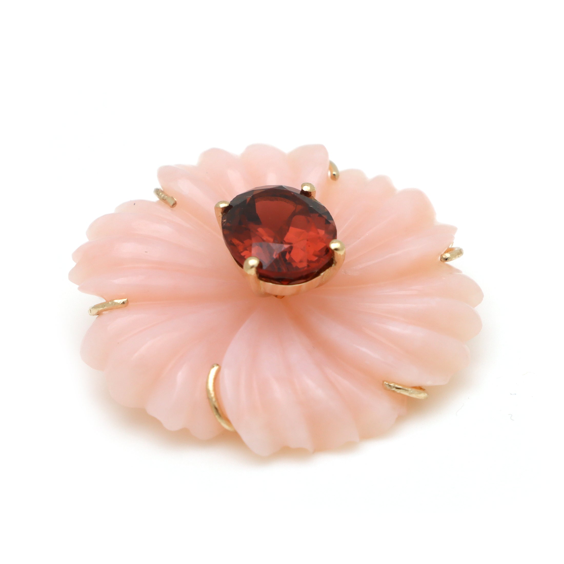 Natural Pink Opal and Tourmaline 14K gold pendant close-up detail - NFJSD-1744
