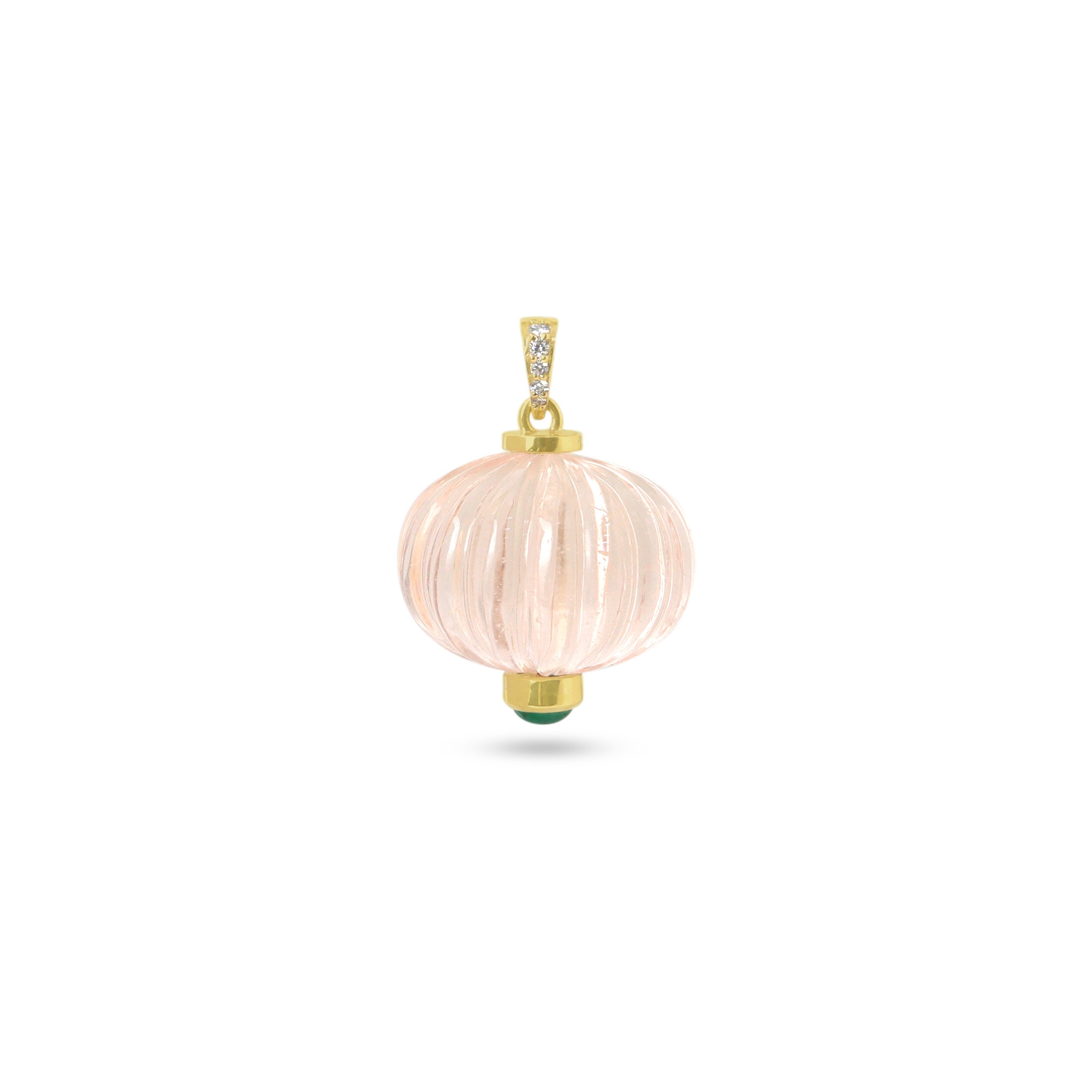 Natural Morganite and Emerald 14K gold pendant back view - NFJSD-1990