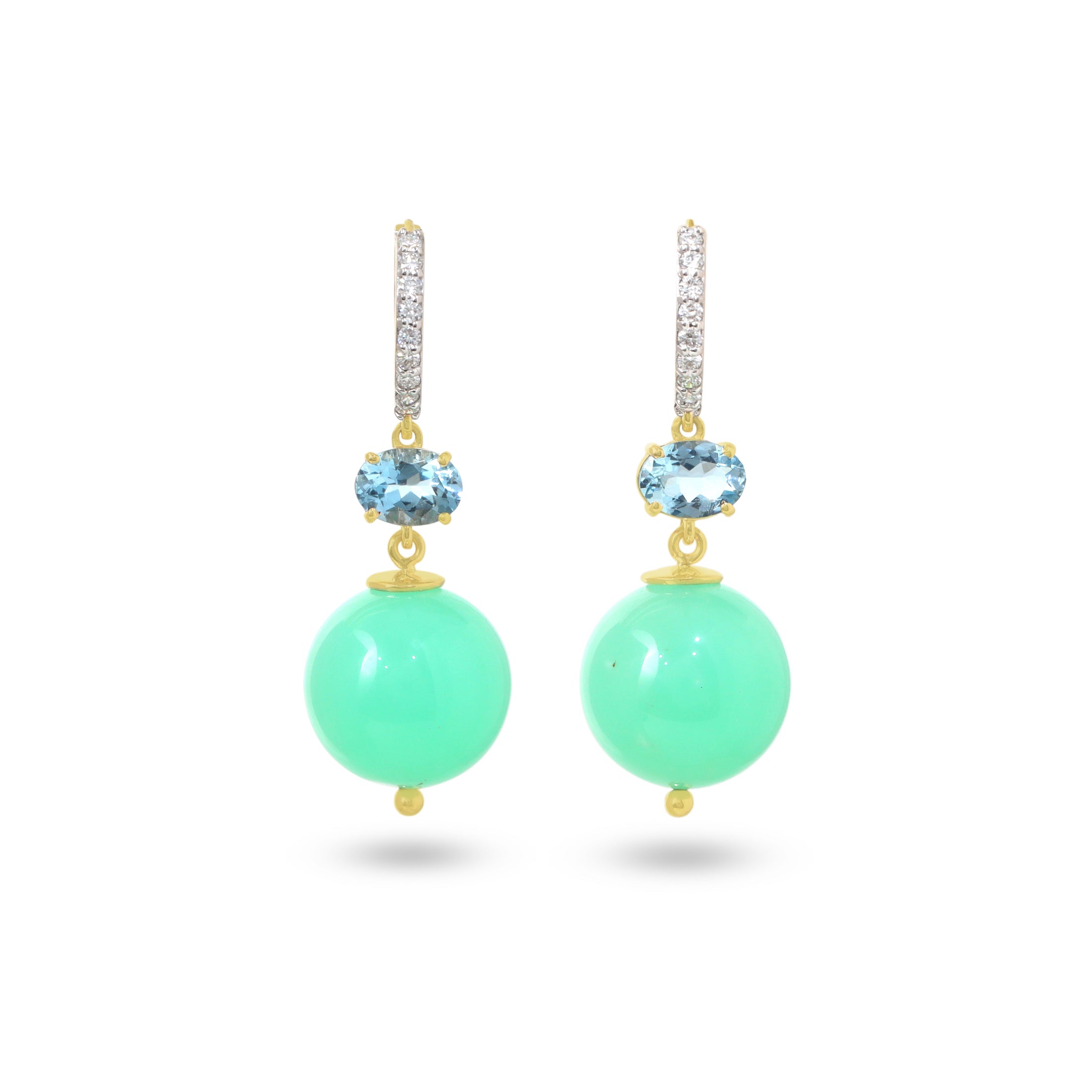 Natural Chrysoprase and Aquamarine 18K gold earrings back view - NFJSD-1926