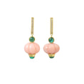 Load image into Gallery viewer, Natural Pink Opal Melon and Emerald 14K gold earrings back view - NFJSD-1915
