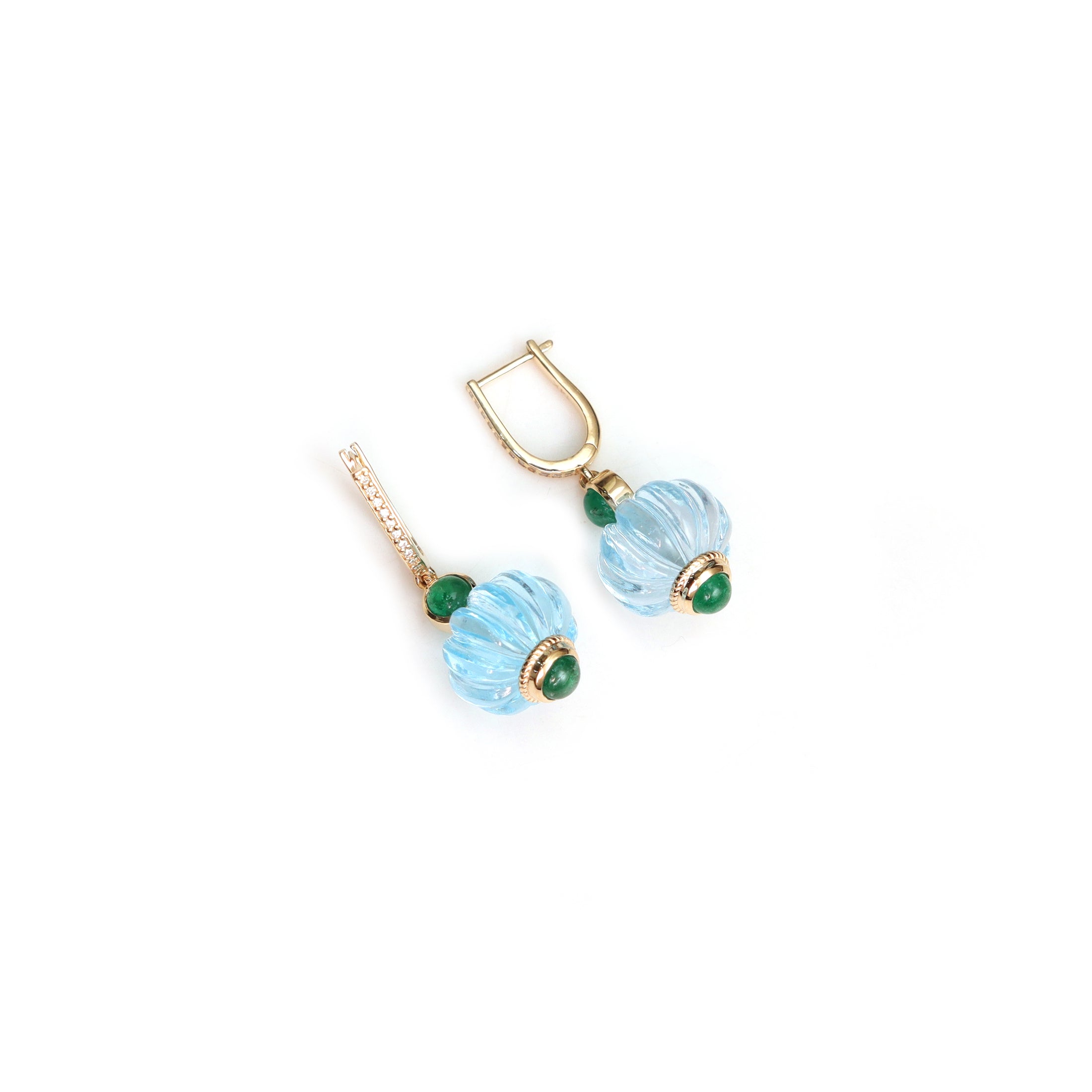 Natural Blue Topaz and Emerald 14K gold earrings front view - NFJSD-2028