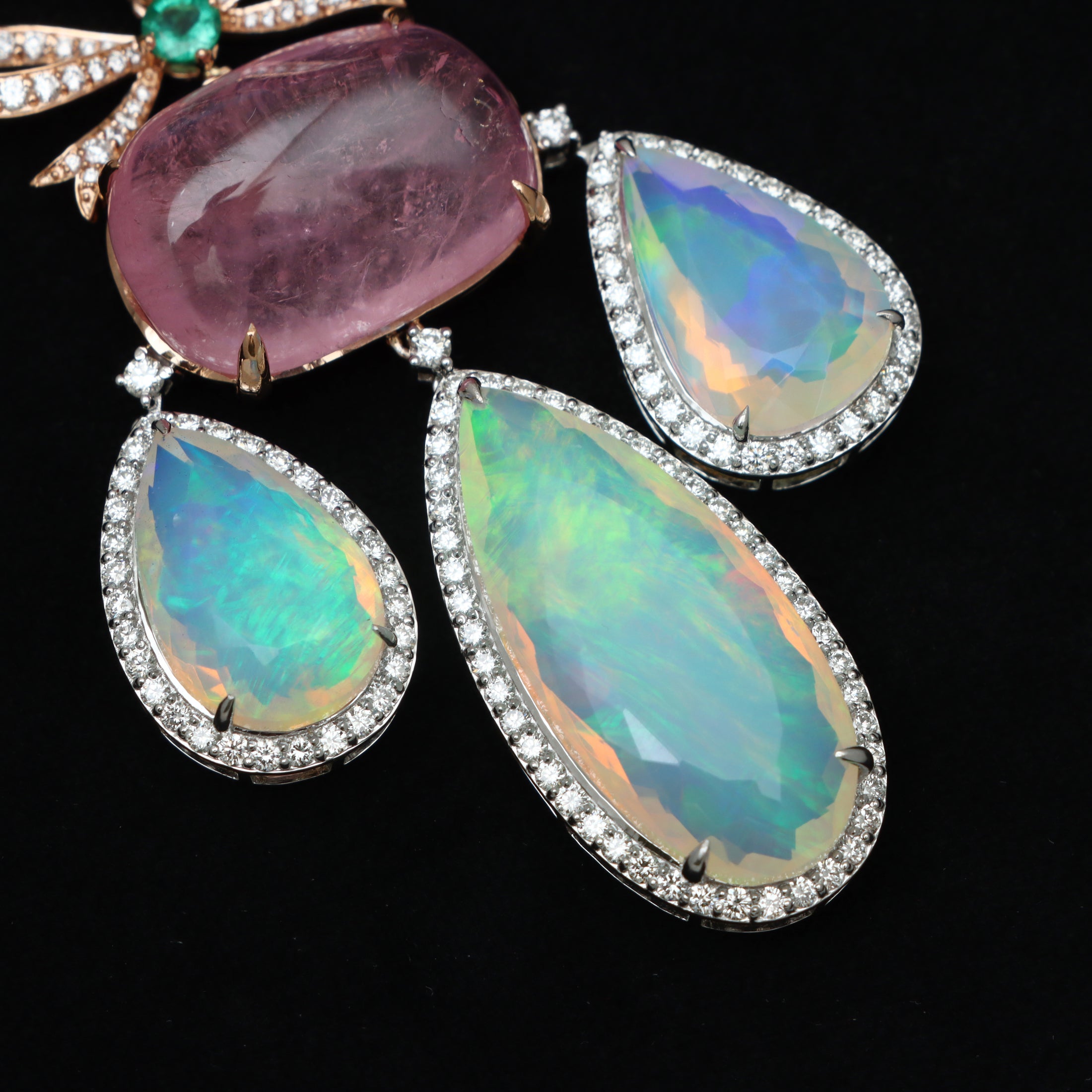 Natural Opal and Emerald 18K gold pendant back view - NFJSD-1721