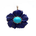 Load image into Gallery viewer, Natural Lapis and Turquoise 18K gold pendant side angle - NFJSD-1703
