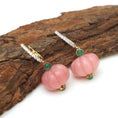 Load image into Gallery viewer, Natural Emerald Round Cabs and Pink Opal Carving Beads 14K gold earrings back view - NFJSD-1335
