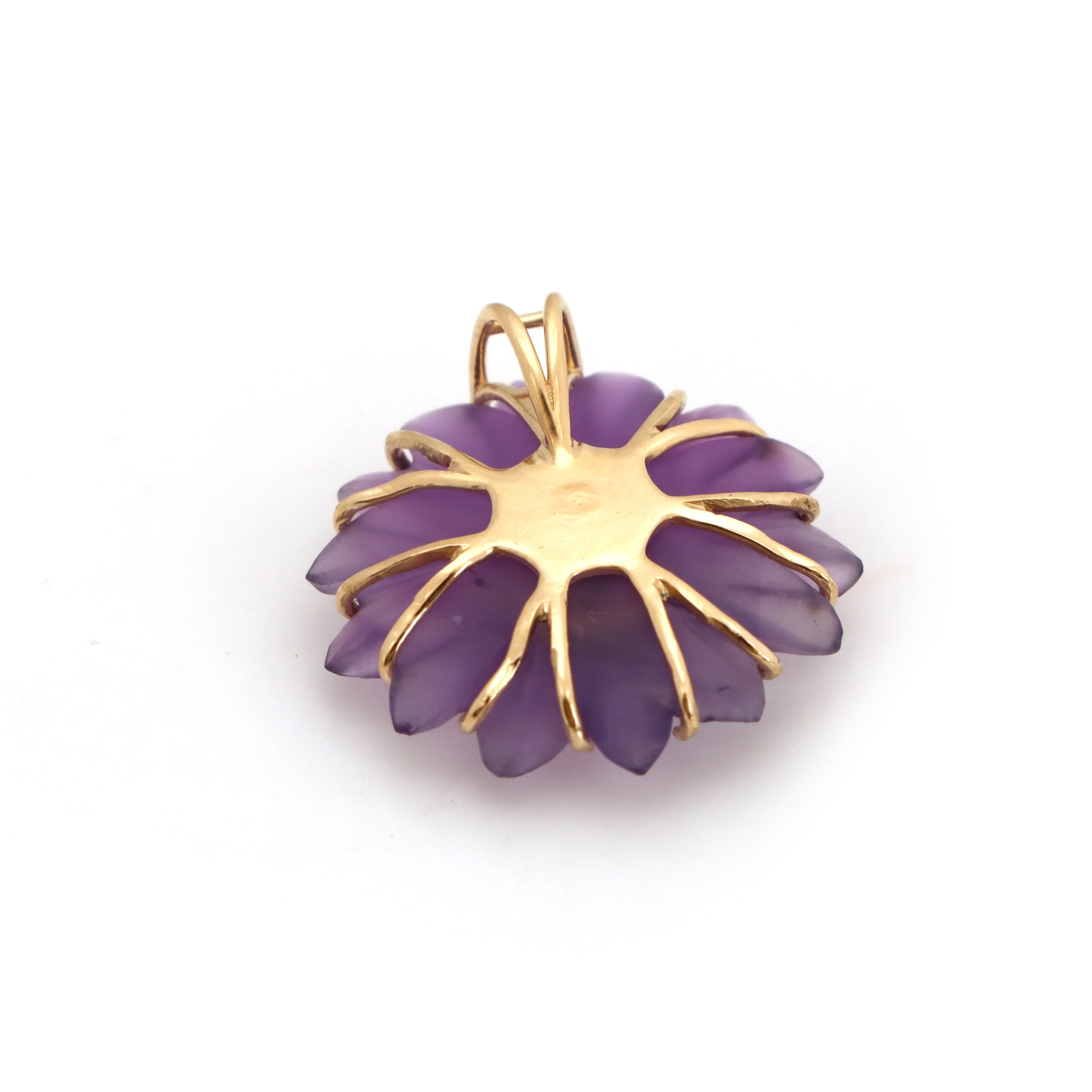 Natural Amethyst and Tourmaline 14K gold pendant close-up detail - NFJSD-1589