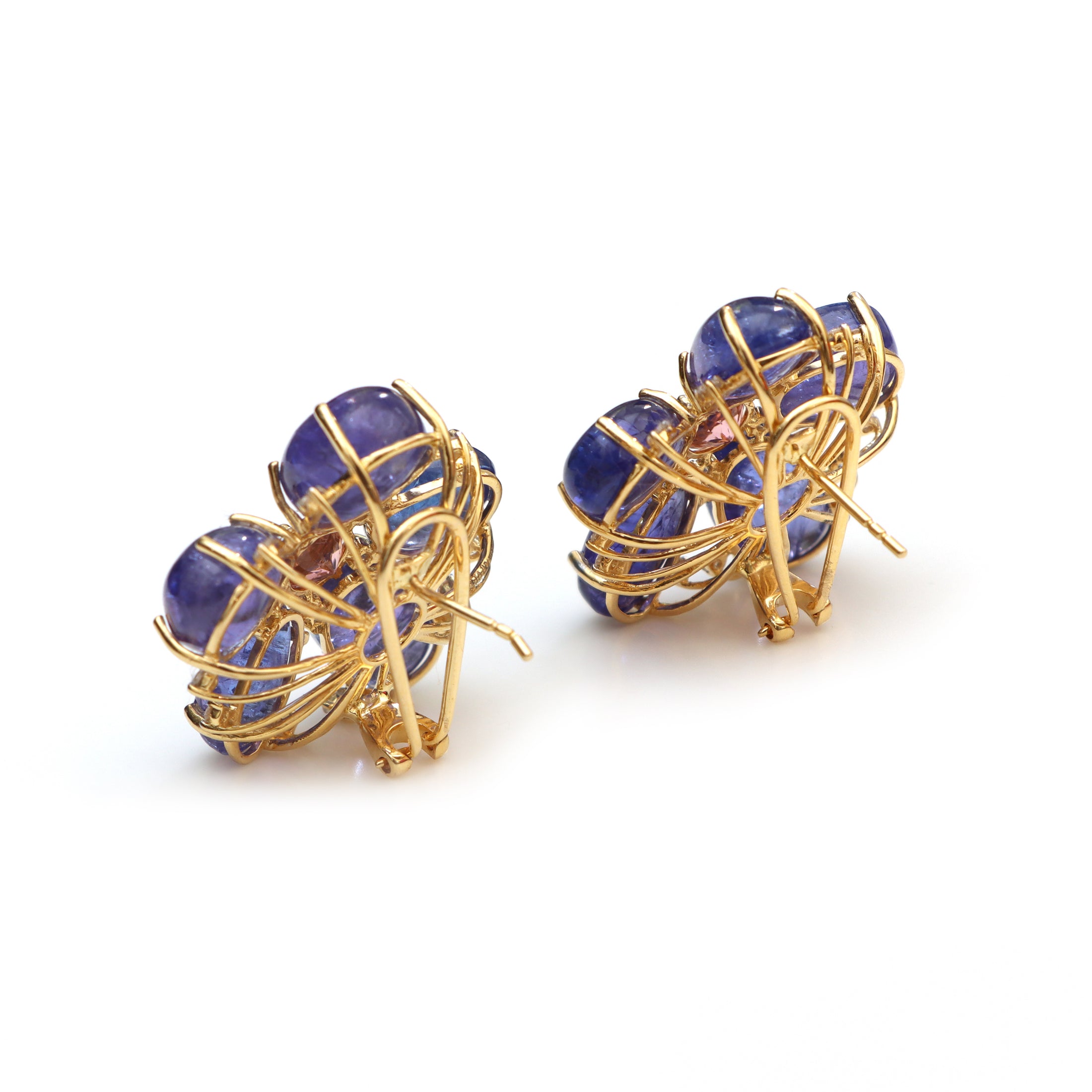 Natural Tourmaline and Tanzanite 18K gold earrings close-up detail - NFJSD-1458