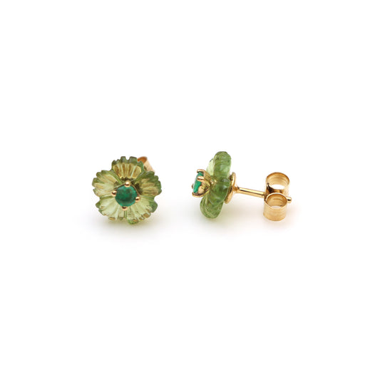 Natural Green Tourmaline and Emerald 14K gold earrings front view - NFJSD-1508