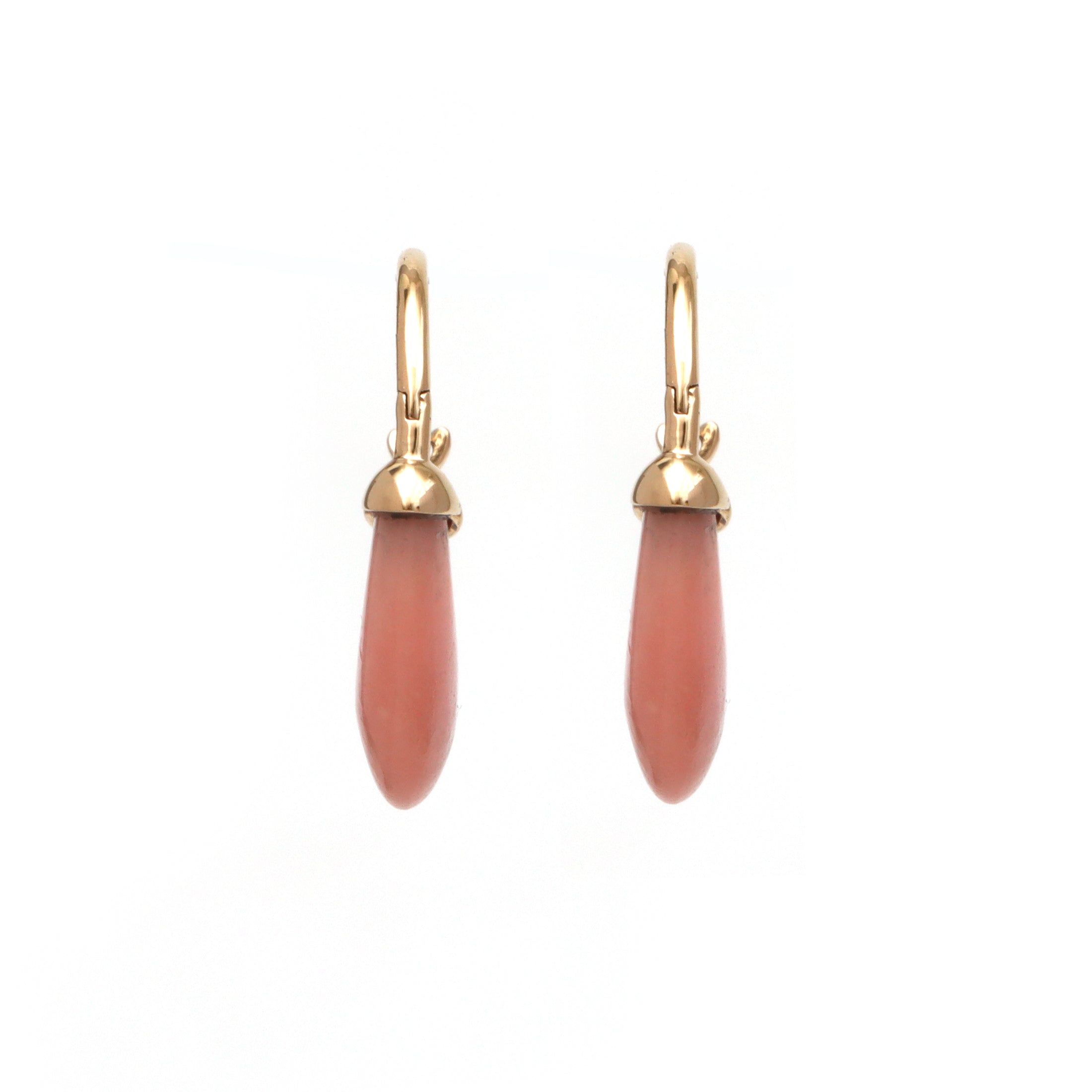 Natural Pink Opal 18K gold earrings back view - NFJSD-1691