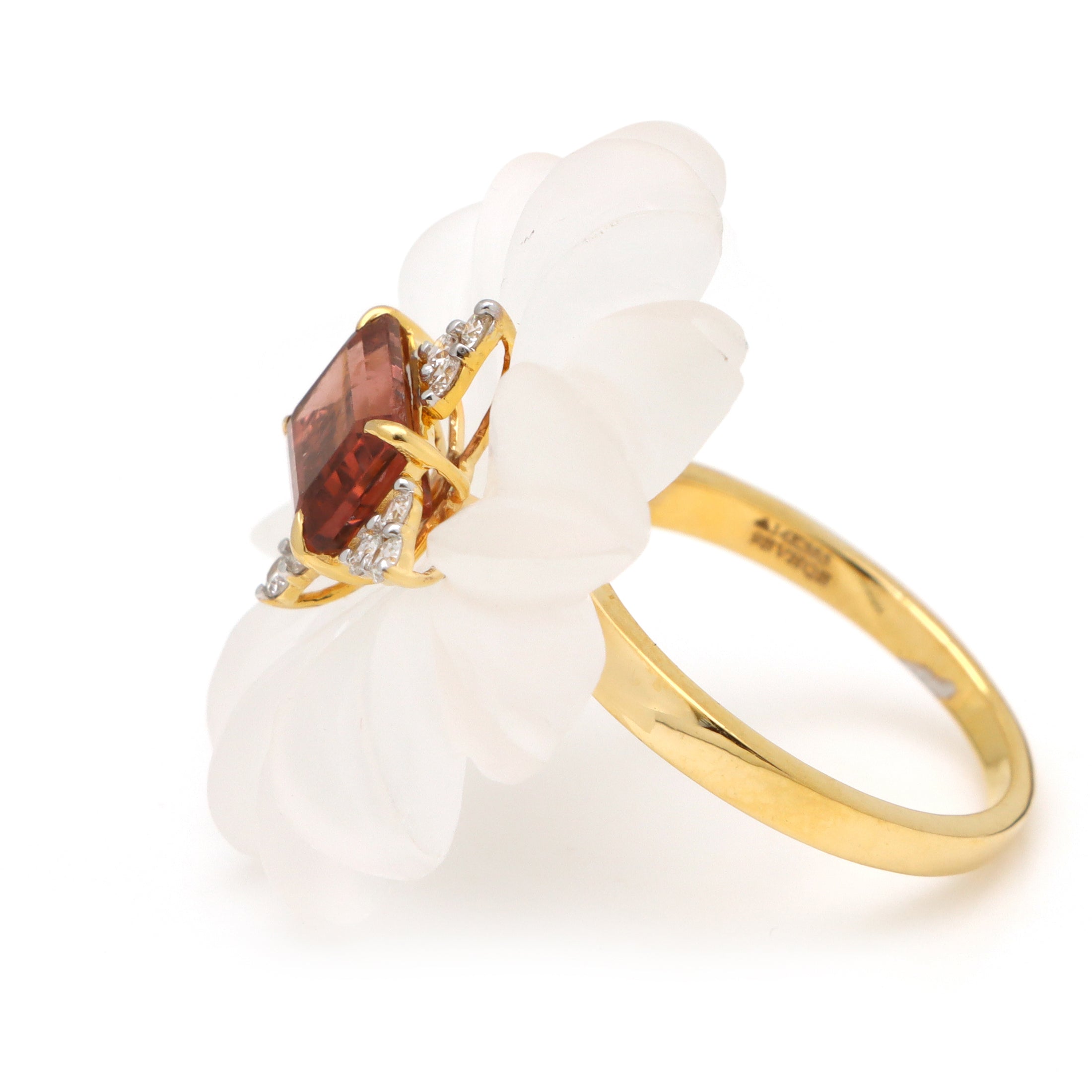 Natural Crystal Carving and Tourmaline 14K gold ring back view - NFJSD-1646