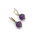 Load image into Gallery viewer, Natural Amethyst and Emerald 18K gold earrings front view - NFJSD-1539

