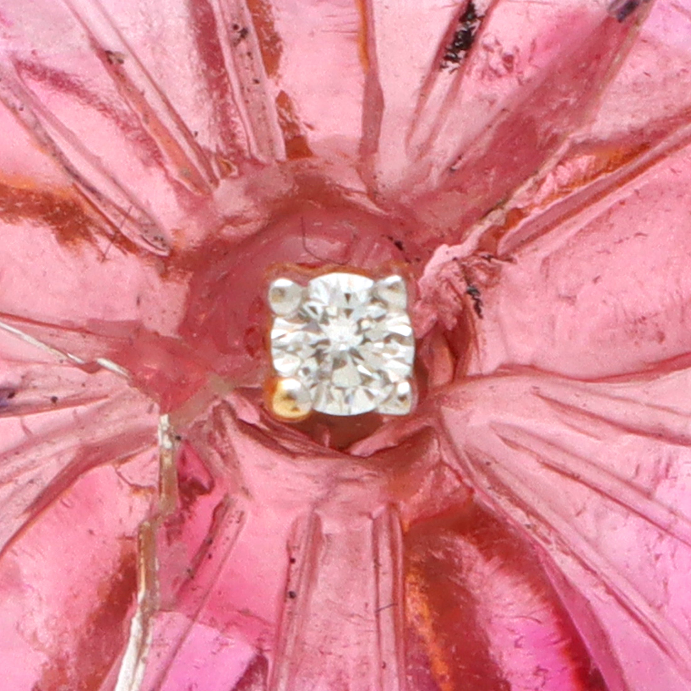 Natural Tourmaline Carving Flower 14K gold charm back view - NFJSD-1268