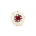 Load image into Gallery viewer, Natural Ruby Round Cut and Crystal Quartz Carving  Flower 14K gold ring front view - NFJSD-1245
