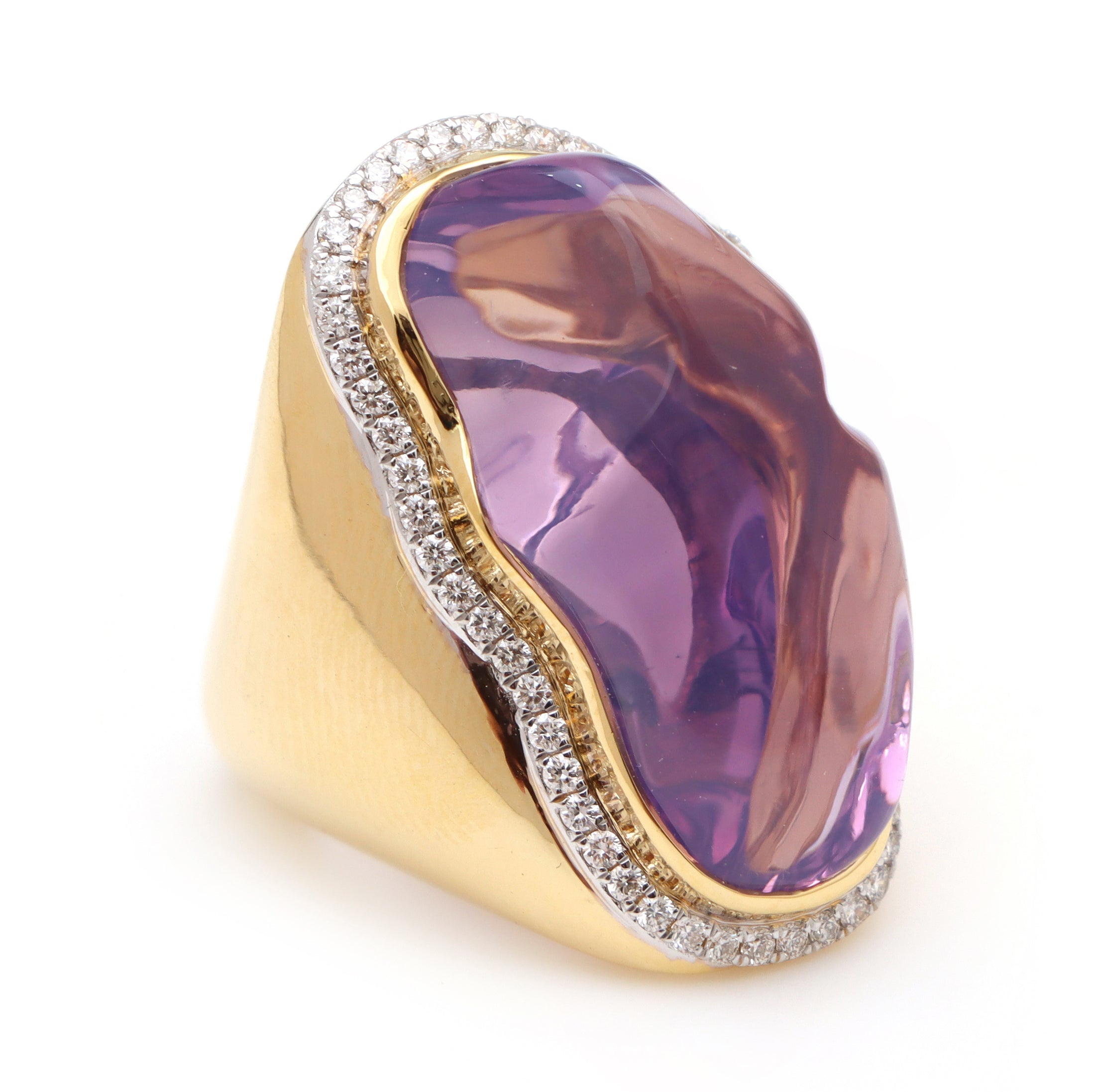 Natural Lavender Quartz Organic Tumble 14K gold ring side angle - NFJSD-1159