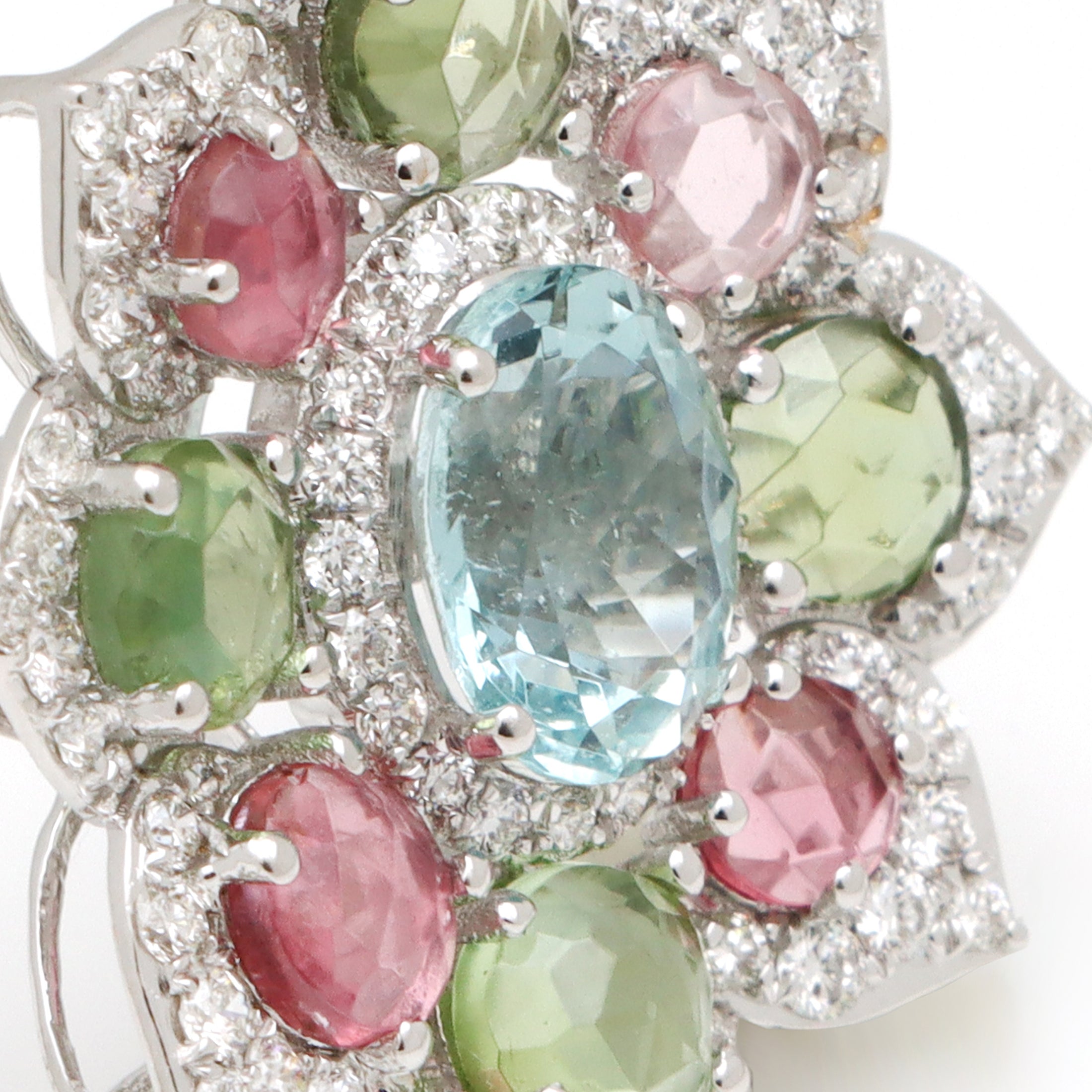 Natural Aquamarine and Tourmaline 18K gold ring top view - NFJSD-1538