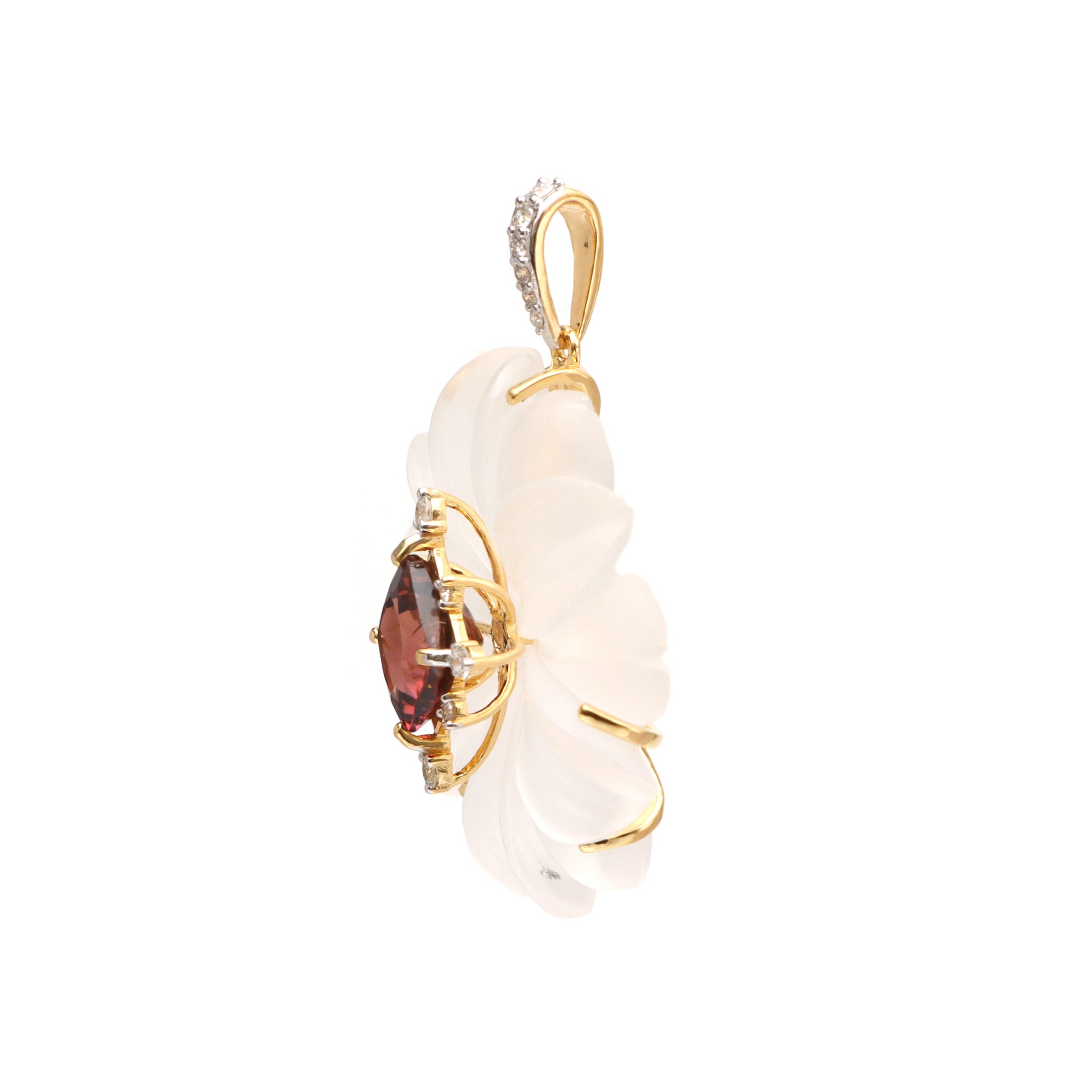 Natural Crystal Carving and Tourmaline 18K gold pendant top view - NFJSD-1717