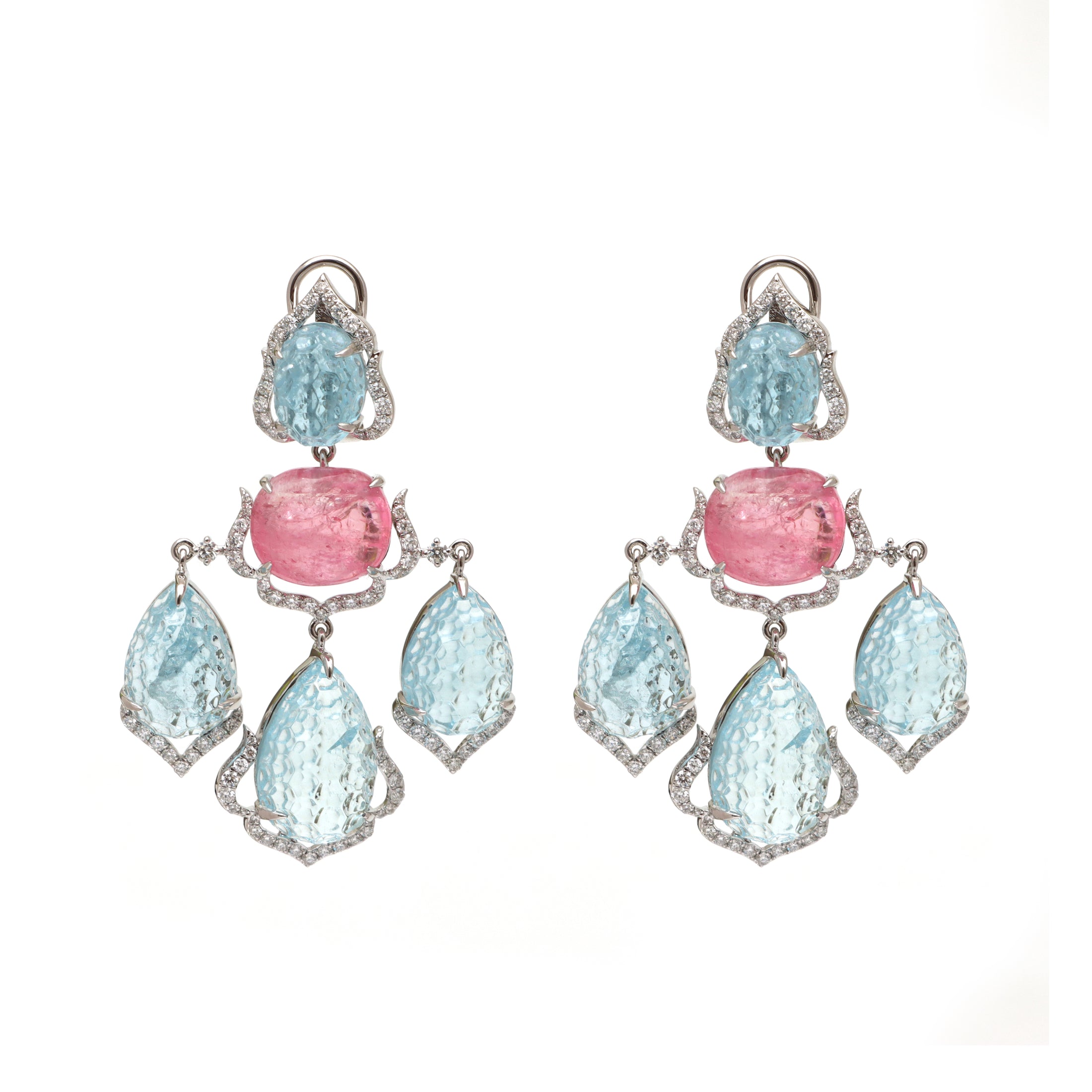 Natural Tourmaline Mix and Aqua 18K gold earrings back view - NFJSD-1658