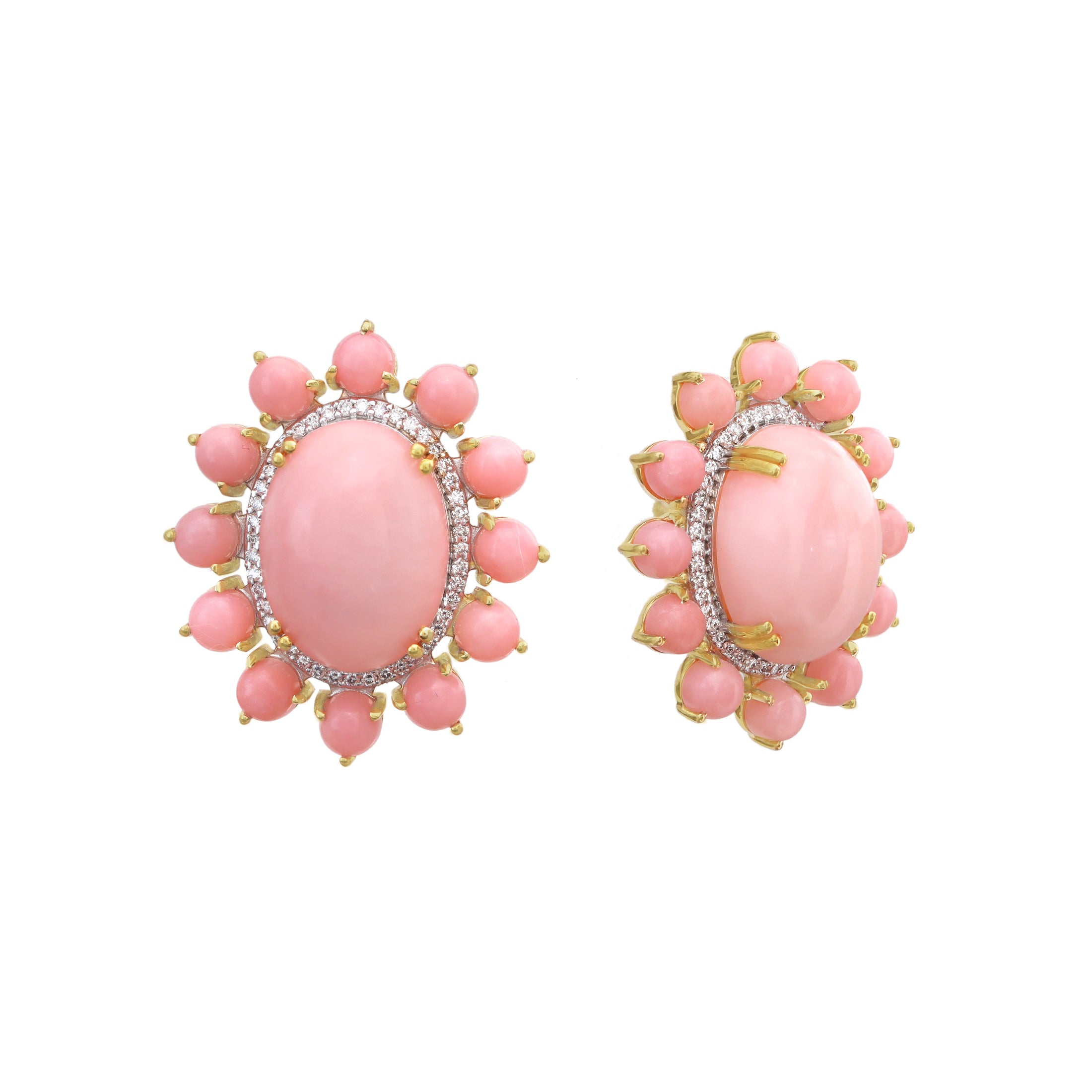 Natural Pink Opal 18K gold earrings on-hand view - NFJSD-1826