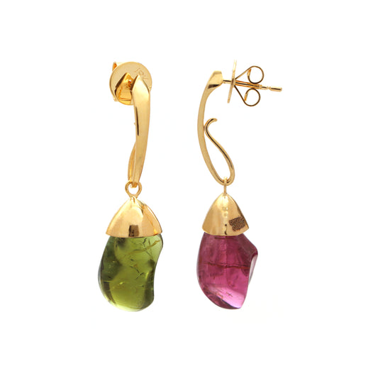 Natural Tourmaline 18K gold earrings side angle - NFJSD-1480