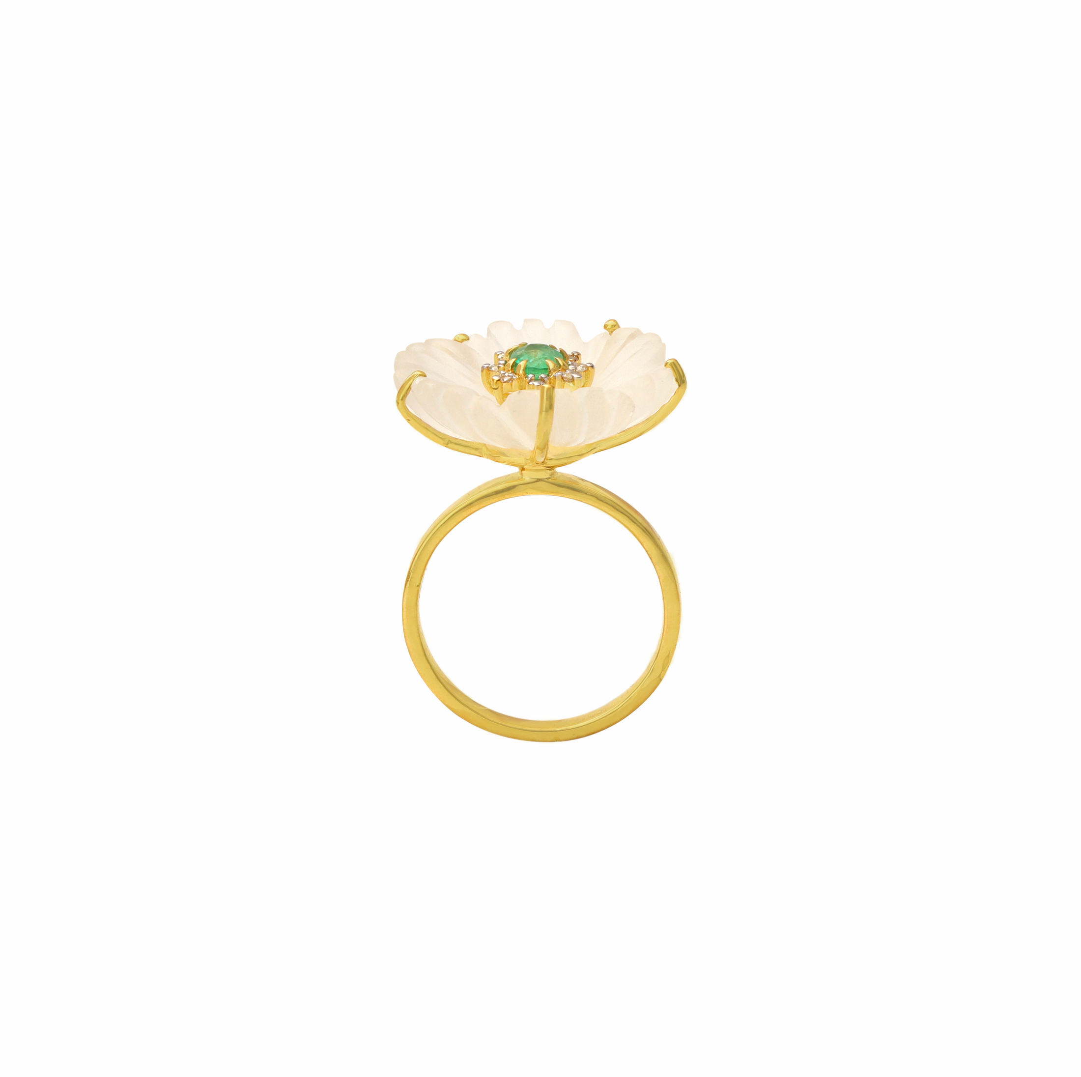 Natural Crystal Carving and Emerald 18K gold ring back view - NFJSD-1802