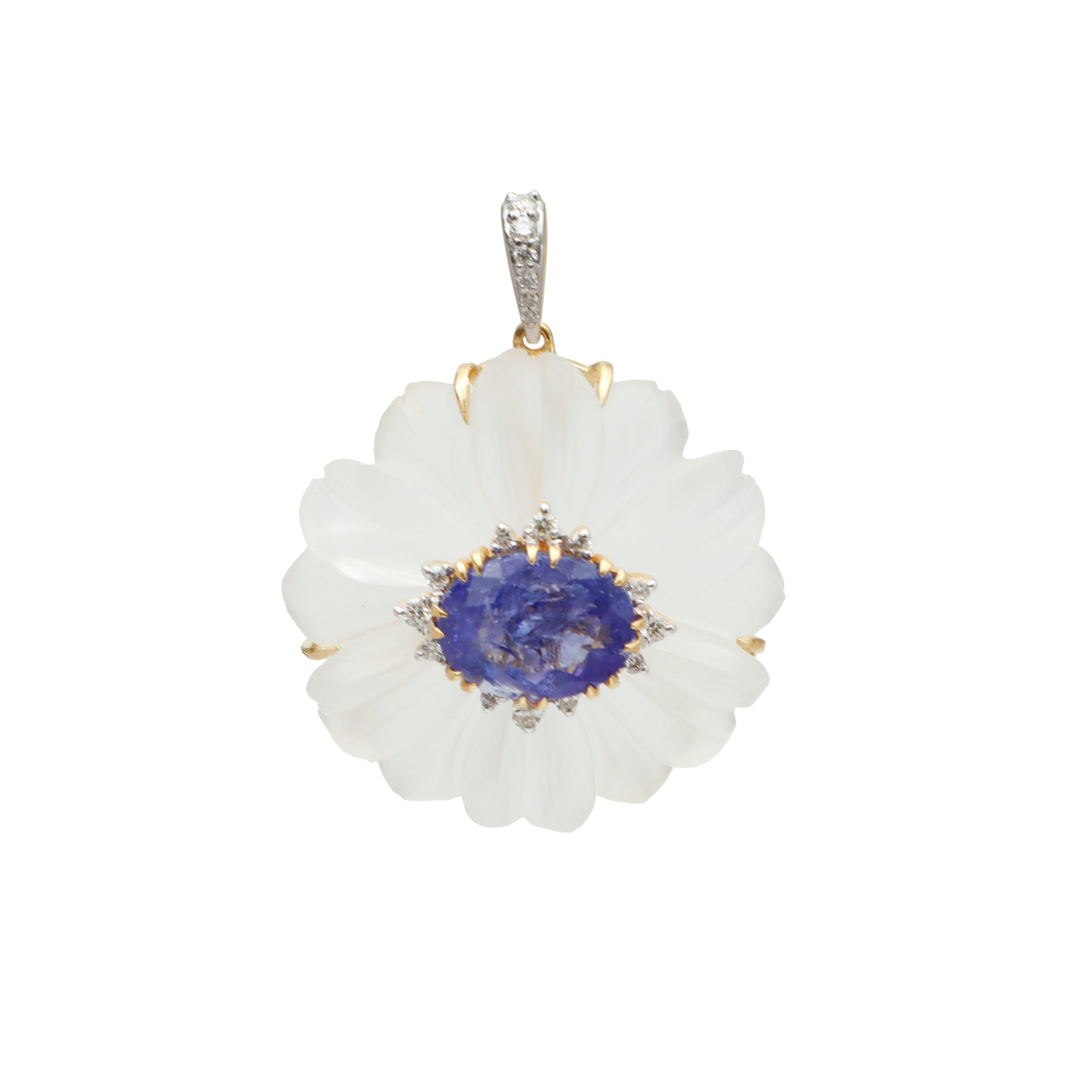 Natural Crystal Carving and Tanzanite 18K gold pendant back view - NFJSD-1716