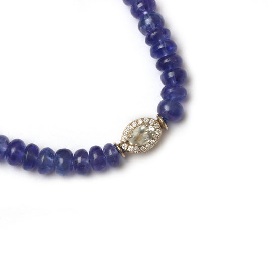 Natural White Aquamarine and Tanzanite 18K gold necklace top view - NFJSD-1949